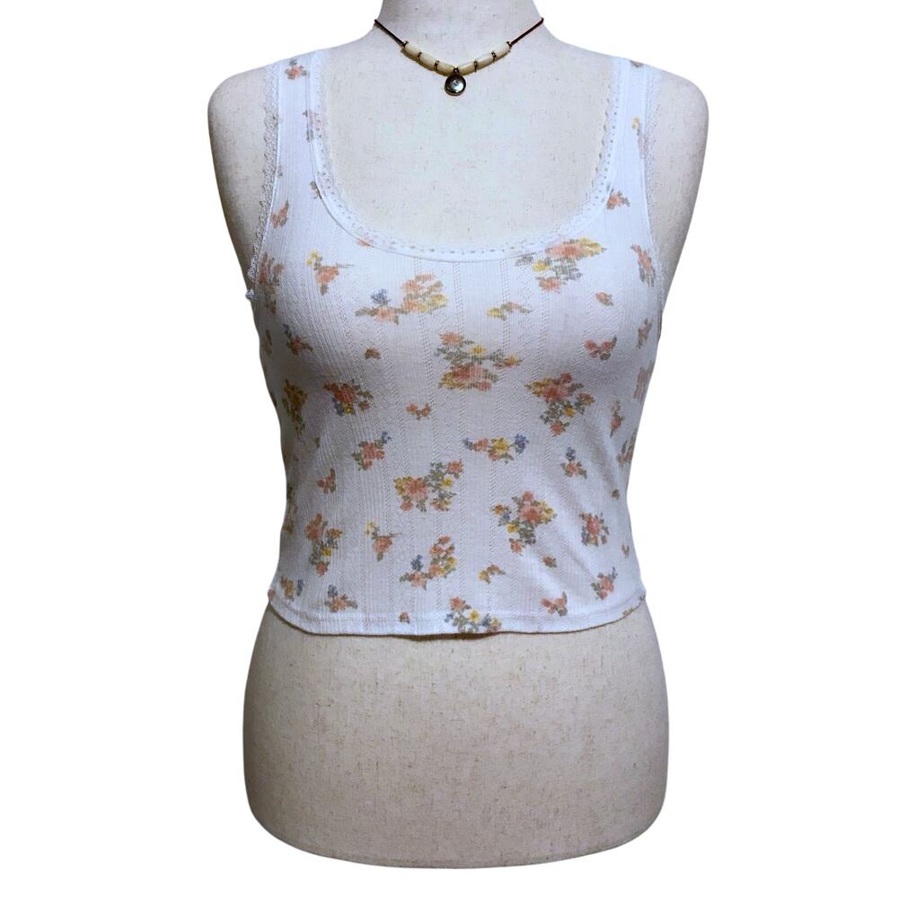 Hippie Rose NWT Ivory Floral Cropped Tank Top Juniors L
